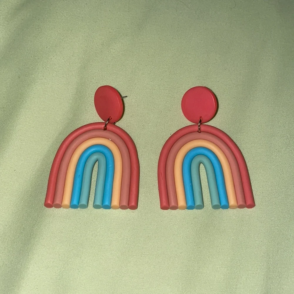 rainbow clay earrings - Picture 3 of 5